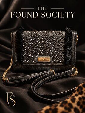Max Edition Black Rhinestone Fringe Crossbody Wallet Chain Evening Bag